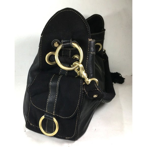 Kenneth Cole Reaction Black Leather and Fabric Satchel Shoulder Bag - Picture 4 of 12